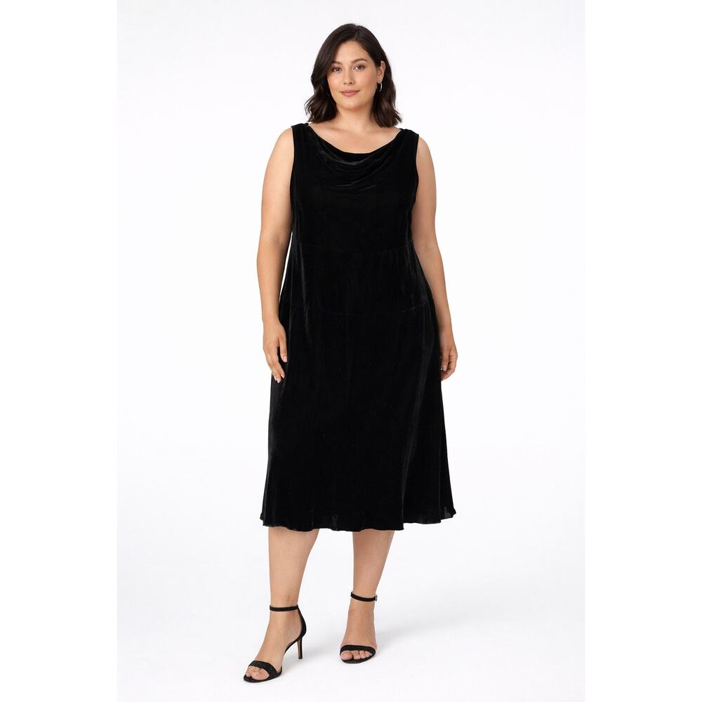 Bloomingdale’s Black Velvet sleeveless cowl Neck Dress 1990s Silk Blend Plus 18W